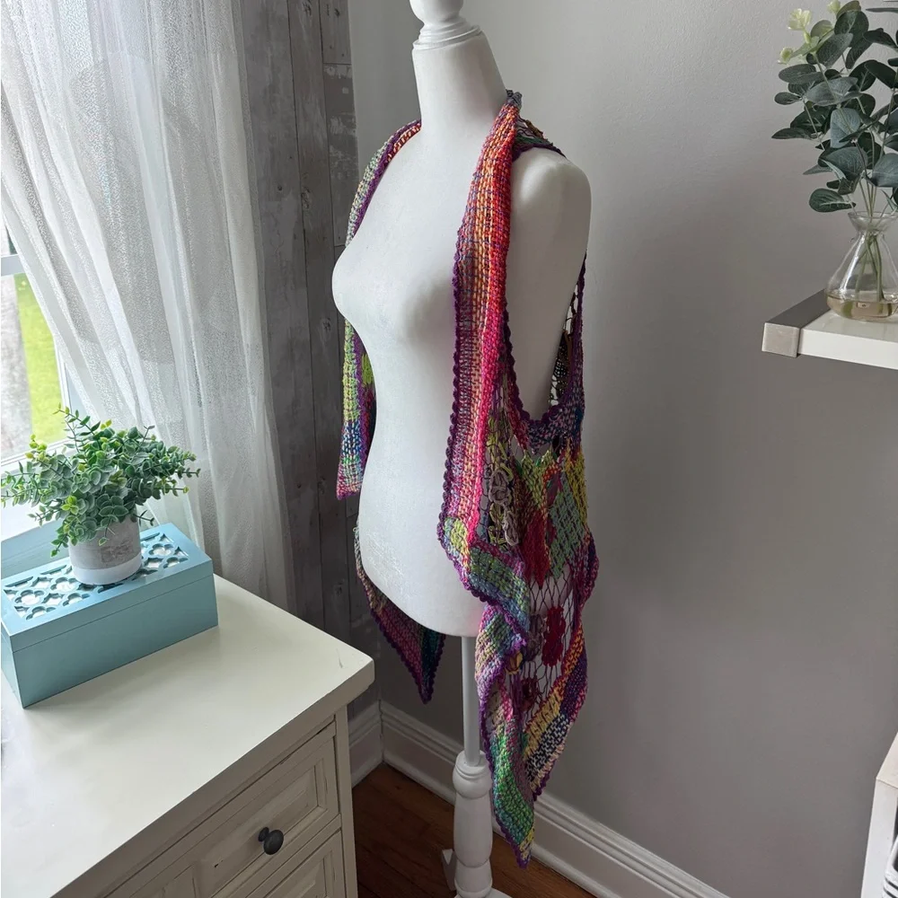 Boho multi-coloured knitted crochet vest top - Picture 3 of 4